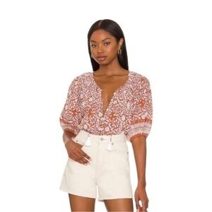 Cleobella Adele Blouse Anila block print L organic cotton orange boho resortwear